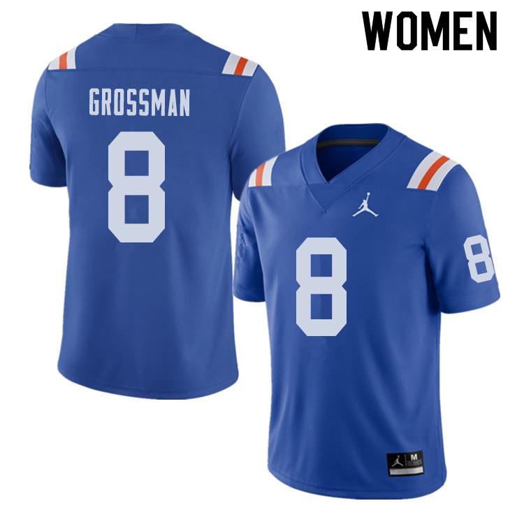 NCAA Florida Gators Rex Grossman Women's #8 Jordan Brand Alternate Royal Throwback Stitched Authentic College Football Jersey TZI2764CE